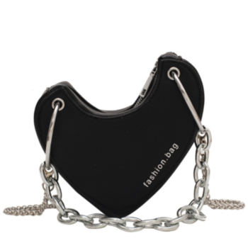 PU metal chain letter printing zip-up crossbody handbag