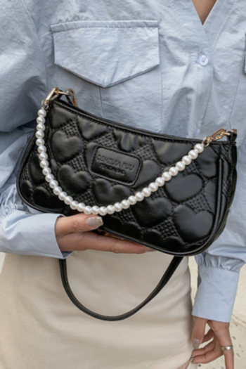 PU Pearl metal chain zip-up letter heart shape batch printing crossbody handbag