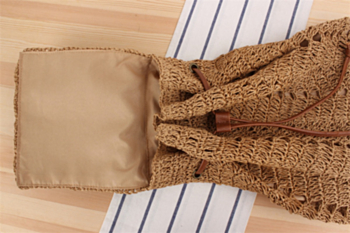 Two color beach simple ajustable drawstring crochet straw backpack