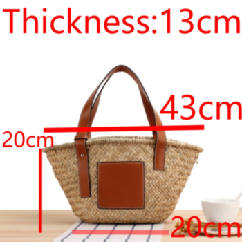 Two color simple casual square artificial leather decor straw bag