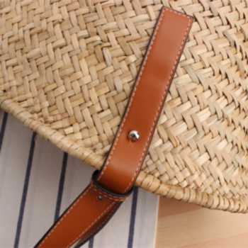 Two color simple casual square artificial leather decor straw bag