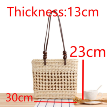 Two color solid color cutout drawstring wooden bead decoration straw bag