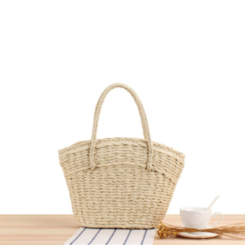 Two color solid color simple zip-up seaside vacation straw bag
