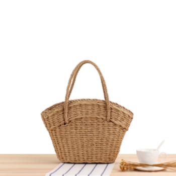 Two color solid color simple zip-up seaside vacation straw bag