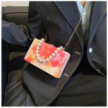 six color fashion batch printing  pearl metal chain lock button crossbody handbag