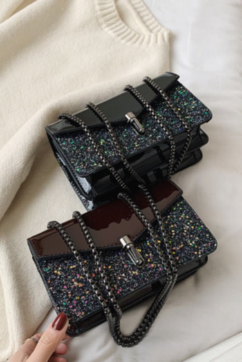 Three color PU metal chain lock button sequins crossbody bag