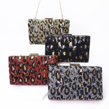 four color leopard sequins pu metal chain fashion square clutches bag 20cm(l)* 4cm(w)* 12cm(h)