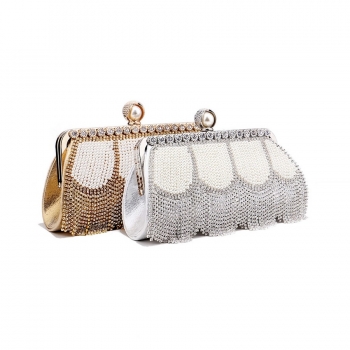 fashion pearl pu metal tassel clutches bag 24cm(l)* 5cm(w)* 11.5cm(h)