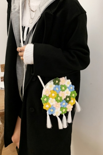 fashion circular weave flower tassel crossbody handbag 18cm(l)* 2cm(w)* 18cm(h)