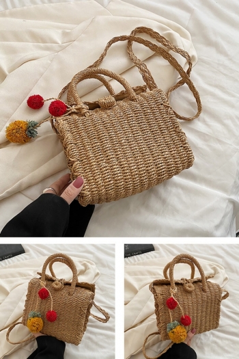 Fashion new beach hairball decorate solid color straw handbag 20cm(l)* 11cm(w)* 17cm(h)