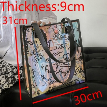 Fashion new letter graffiti high-capacity with a small bag pvc jelly transparent handbag 30cm(l)* 9cm(w)* 31cm(h)