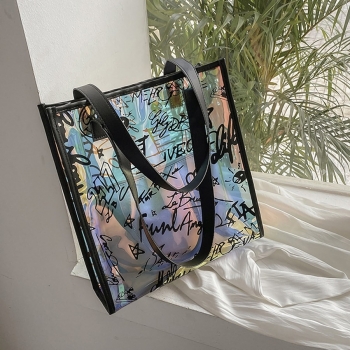 Fashion new letter graffiti high-capacity with a small bag pvc jelly transparent handbag 30cm(l)* 9cm(w)* 31cm(h)