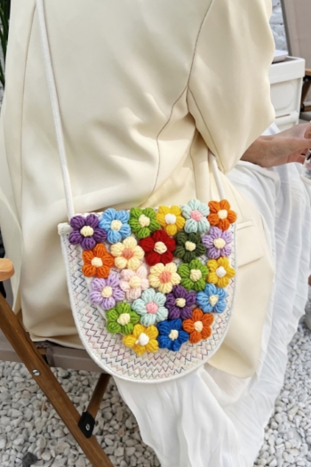 Fashion new beach solid color weave colorful flowers magnetic button straw crossbody bag 22cm(l)* 3cm(w)* 21cm(h)