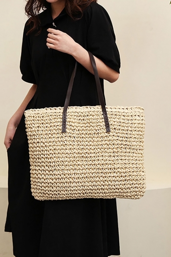 Fashion new solid color retro beach weave zip-up high-capacity straw handbag 45cm(l)* 7cm(w)* 38cm(h)