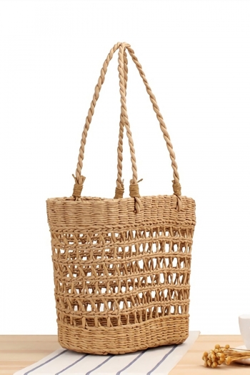 Fashion new solid color beach weave cutout high-capacity straw handbag 37cm(l)* 14cm(w)* 25cm(h)