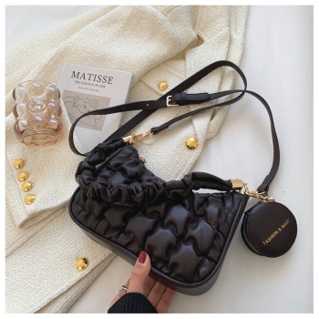 Fashion new 6 colors solid color pu quilted shirring zip-up with a small bag ajustable crossbody handbag 23cm(l)* 7cm(w)* 16cm(h)