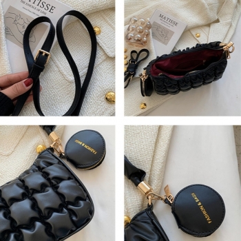 Fashion new 6 colors solid color pu quilted shirring zip-up with a small bag ajustable crossbody handbag 23cm(l)* 7cm(w)* 16cm(h)