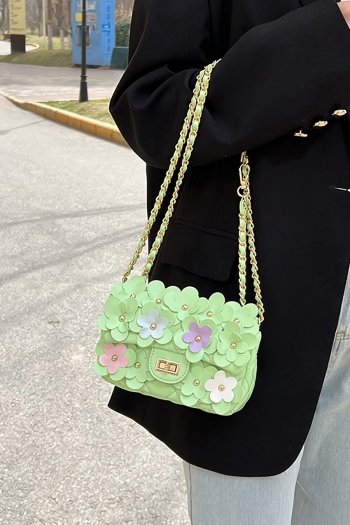 fashion new 6 colors solid color pu flower decorate lock button metal chain crossbody sweet handbag 19.5cm(l)* 7.5cm(w)* 12cm(h)