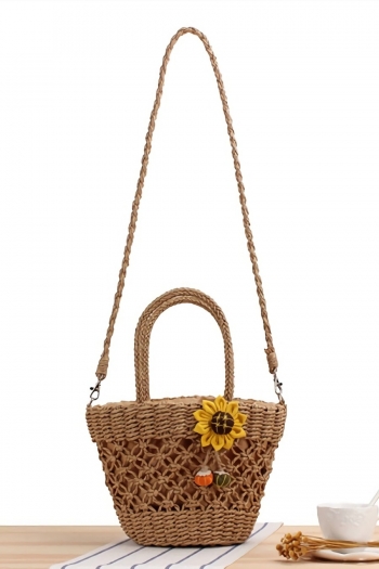 fashion vintage new two colors high-capacity beach sunflower decor drawstring straw crossbody handbag 32cm(l)* 16cm(w)* 21cm(h)