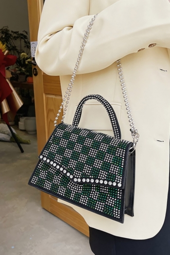 fashion new three colors lattice rhinestone pu magnetic button metal chain handbag 23cm(l)* 7cm(w)* 24cm(h)