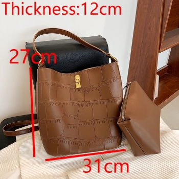 Stylish new four colors stone pattern lock buckle solid color pu shoulder bag 31cm(l)* 12cm(w)* 27cm(h)