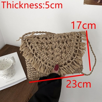 Stylish new two colors tassel zip-up beach crossbody straw bag 23cm(l)* 5cm(w)* 17cm(h)