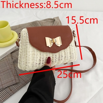 Stylish new four colors bow-knot shape lock buckle adjustable crossbody beach straw stitching pu bag 25cm(l)* 8.5cm(w)* 15.5cm(h)
