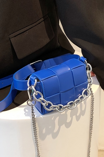 Stylish new five colors solid color woven leather metal chain magnetic button adjustable crossbody handbag 13cm(l)* 5cm(w)* 8cm(h)