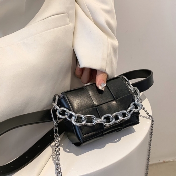Stylish new five colors solid color woven leather metal chain magnetic button adjustable crossbody handbag 13cm(l)* 5cm(w)* 8cm(h)