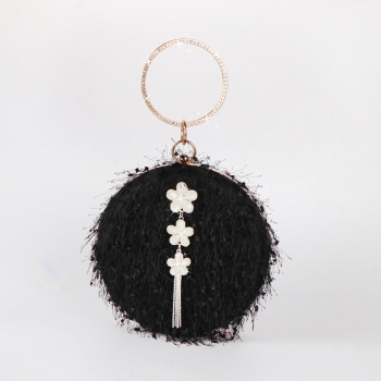 Stylish new three colors feather flower decor rhinestone round shape metal lock buckle crossbody handbag 18cm(l)* 5.5cm(w)* 18cm(h)