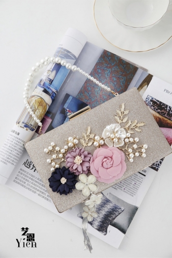 Stylish new two colors flower pearl metal decor lock buckle square shape clutches bag 20cm(l)* 4cm(w)* 11cm(h)