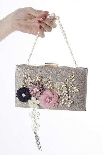 Stylish new two colors flower pearl metal decor lock buckle square shape clutches bag 20cm(l)* 4cm(w)* 11cm(h)