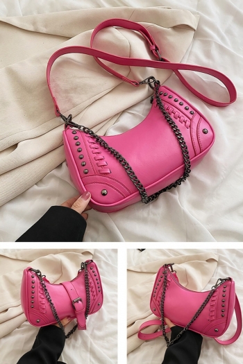Stylish new six colors solid color pu zip-up metal chain adjustable shoulder bag 26cm(l)* 6cm(w)* 19cm(h)