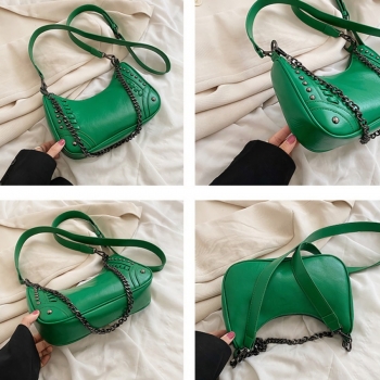 Stylish new six colors solid color pu zip-up metal chain adjustable shoulder bag 26cm(l)* 6cm(w)* 19cm(h)