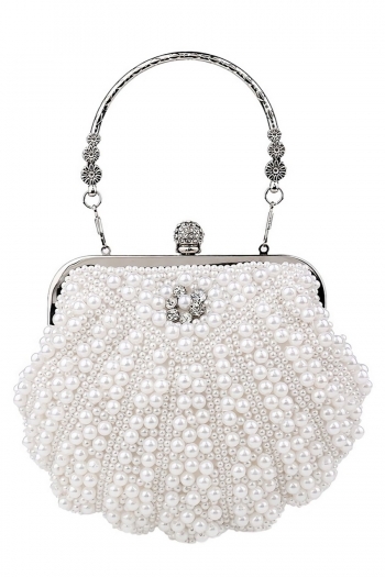 stylish new two colors rhinestone solid color pearl lock buckle shell shape metal chain crossbody clutches bag 20cm(l)* 5cm(w)* 16cm(h)