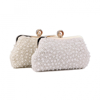stylish new two colors solid color pearl rhinestone lock buckle metal chain crossbody clutches bag 23cm(l)* 5cm(w)* 13cm(h)