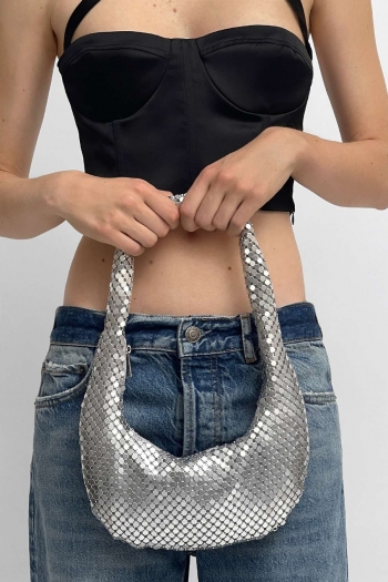 stylish new solid color metal sequin zip-up high quality shoulder bag 25.5cm(l)* 2cm(w)* 21.5cm(h)