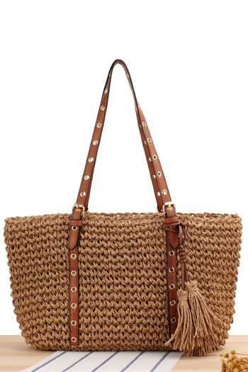 stylish new two colors tassels pendant weave high-capacity zip-up shoulder beach straw bag 42cm(l)* 8cm(w)* 22cm(h)