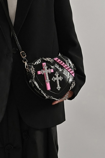 stylish new heart shape metal cross decor zip-up crossbody bag 21cm(l)* 5cm(w)* 18cm(h)