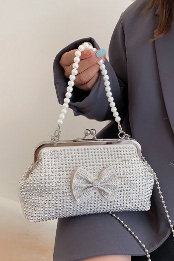 stylish new four colors rhinestone decor bow-knot pearl chain crossbody handbag 21cm(l)* 5cm(w)* 13cm(h)