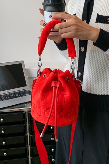 stylish new ten colors letter embroidery plush drawstring adjustable crossbody handbag 20cm(l)* 20cm(w)* 20cm(h)
