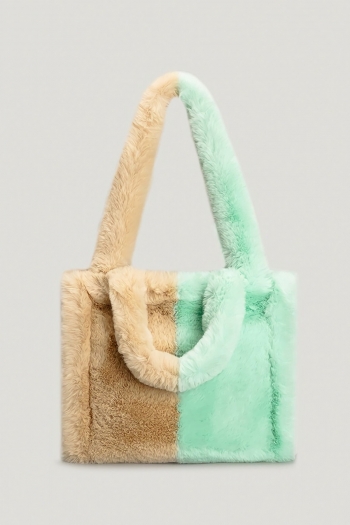 stylish new winter four colors contrast color plush open design shoulder handbag 36cm(l)* 14cm(w)* 34cm(h)