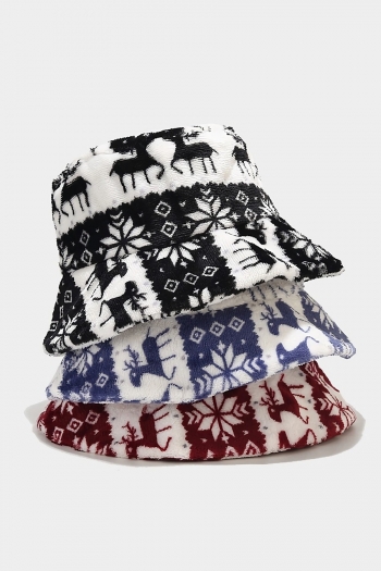 one pc new winter stylish 4 colors christmas elk snowflake warm bucket hat 56-58cm