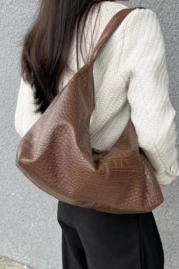 stylish new 3 colors crocodile pattern pu zip-up high-capacity shoulder bag