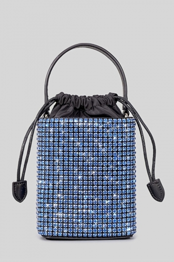 six colors acrylic rhinestone drawstring metal chain shoulder handbag