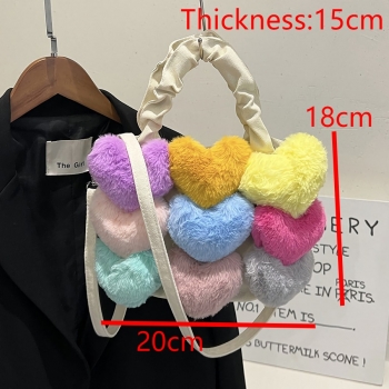 Stylish new random color heart plush decor magnetic button crossbody handbag