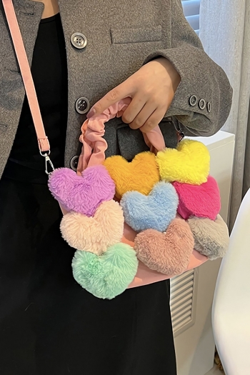 Stylish new random color heart plush decor magnetic button crossbody handbag