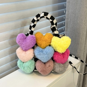 Stylish new random color heart plush decor magnetic button crossbody handbag #2
