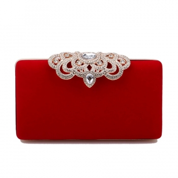 stylish new 4 colors velvet box shape crown rhinestone lock buckle clutches bag