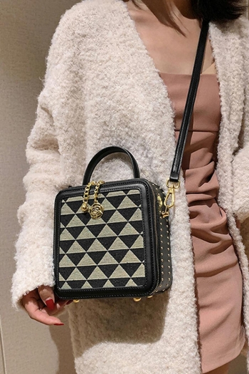 stylish new triangle pattern box shape zip-up crossbody handbag